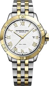 Raymond Weil Tango Classic Men's Watch, Quartz, White Dial, Roman Numerals, Two-Tone, Stainless Steel Bracelet with Yellow-Gold PVD Plating, 41 mm (Model: 8160-STP-00308)