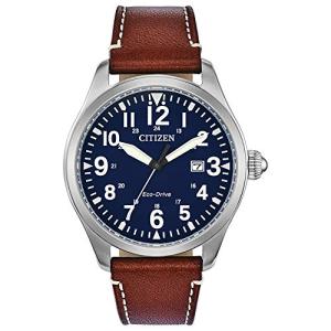 Citizen Men's Eco-Drive Weekender Garrison Field Watch in Stainless Steel with Brown Leather strap, Blue Dial (Model: BM6838-17L)