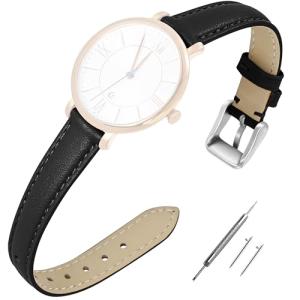 EACHE 12mm Leather Watch Bands for Women Ladies Quick Release Black Leather Watch Band Replacement Strap with Silver Buckle