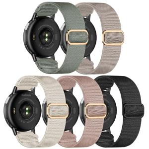Kollody 5 Pack Stretchy Nylon Watch Bands Compatible with Garmin Vivoactive 5/6/Forerunner 55/165,20mm Soft Elastic Fabric Adjustable Replacement Sport Straps for Garmin Venu Sq 2 Women Men