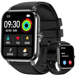 Smart Watches for Women Men, 1.83" HD Touchscreen, Bluetooth Calling, 130+ Professional Sports Modes, Heart Rate and Sleep Monitor, 5ATM Water-Resistant, Timer, Fitness Tracker for Android/iOS (Black)