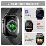 MFVLP Smart Watch for Men Women, 1.85'' AMOLED HD Fitness Watch with 120+ Sports Modes, Bluetooth Call/Heart Rate/Sleep Monitor/Pedometer, Smartwatch for Android iOS, IP68 Waterproof, Black