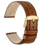 WOCCI 20mm Watch Band for Men and Women, Genuine Leather - Top Grain Leather, Quick Release Strap, Golden Buckle (Golden Brown)