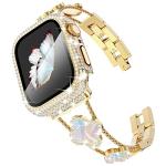 Surace Compatible with Gold Apple Watch Bands 40mm for Women, Jewelry Diamond Rhinestone Stainless Steel Metal Wristband Strap with Bling PC Protective Case for iWatch Series 6/5/4 SE, Gold/Rainbow