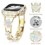 Surace Compatible with Gold Apple Watch Bands 40mm for Women, Jewelry Diamond Rhinestone Stainless Steel Metal Wristband Strap with Bling PC Protective Case for iWatch Series 6/5/4 SE, Gold/Rainbow