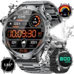 HIRREO Military Smart Watch for Men, 1.85'' HD Large Screen Smartwatch, 800mAh/LED Flashlight/IP68 Waterproof/Pedometer/100+ Sports Fitness Tracker, Mens Smart Watches for Android iOS Compatible