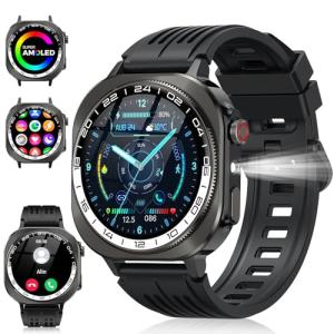 Smart Watch, 1.43" AMOLED-3D Military Smartwatch for Men Women (Answer/Make Call), Flashlight/130+ Sports/60 Days, Heart Rate/Sleep Monitor, IP68 Waterproof Fitness Activity Tracker for Android iOS