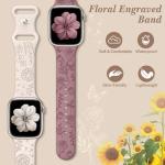 6 Pack Floral Engraved Silicone Bands Compatible for Apple Watch Band 38mm 40mm 41mm 42mm 44mm 45mm 46mm 49mm Women,Flower Sport Straps for iWatch Series 10 9 8 se Ultra 7 6 5 4 3 2