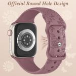 6 Pack Floral Engraved Silicone Bands Compatible for Apple Watch Band 38mm 40mm 41mm 42mm 44mm 45mm 46mm 49mm Women,Flower Sport Straps for iWatch Series 10 9 8 se Ultra 7 6 5 4 3 2