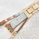 MOFREE Boho Leather Bracelet Compatible with Apple Watch Band for Women 42mm/44mm/45mm/49mm/46mm, Handmade Natural Stone Beaded Wrap Strap Bands for iWatch Series 11/10/9/8/7/6/5/4/3/2/1/SE Band Brown