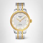 Tissot Mens Le Locle COSC 316L Stainless Steel case with Yellow Gold PVD Coating Swiss Automatic Watch, Grey, Stainless Steel, 19 (T0064082203700)