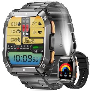 Smart Watches for Men, 1.95'' Fitness Watch: Military Smart Watch with 100 Days Battery Life/Call/Flashlight, Waterproof Sport Smartwatch for Android iPhone Sleep/SpO2/Heart Rate Monitor/Step Tracker