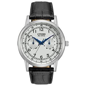 Citizen Men's Eco-Drive Corso Classic Watch in Stainless Steel with Black Leather Strap, Ivory Dial, 42mm (Model: AO9000-06B)