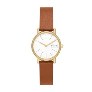 Skagen Women's Signatur Lille Two-Hand Gold Stainless Steel and Brown Leather Band Watch (Model: SKW3121)