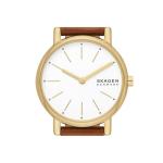 Skagen Women's Signatur Lille Two-Hand Gold Stainless Steel and Brown Leather Band Watch (Model: SKW3121)
