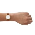 Skagen Women's Signatur Lille Two-Hand Gold Stainless Steel and Brown Leather Band Watch (Model: SKW3121)