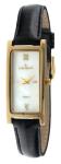 Peugeot Women's Slim 14K Gold Plated White Mother of Pearl Dial Black Leather Thin Strap Dress Watch 3017BK