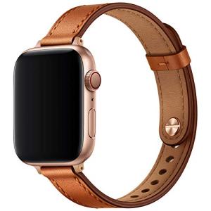 OUHENG Slim Bands Compatible with Apple Watch Band 42mm 41mm 40mm 38mm, Women Genuine Leather Replacement Thin Strap for iWatch SE 3/2/1 Series 11 10 9 8 7 6 5 4 3 2 1 (Brown/Rose Gold)