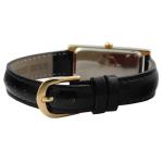 Peugeot Women's Slim 14K Gold Plated White Mother of Pearl Dial Black Leather Thin Strap Dress Watch 3017BK