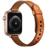 OUHENG Slim Bands Compatible with Apple Watch Band 42mm 41mm 40mm 38mm, Women Genuine Leather Replacement Thin Strap for iWatch SE 3/2/1 Series 11 10 9 8 7 6 5 4 3 2 1 (Brown/Rose Gold)
