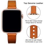 OUHENG Slim Bands Compatible with Apple Watch Band 42mm 41mm 40mm 38mm, Women Genuine Leather Replacement Thin Strap for iWatch SE 3/2/1 Series 11 10 9 8 7 6 5 4 3 2 1 (Brown/Rose Gold)