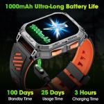 Smart Watches for Men, 2.01" HD Military Smart Watch with 1000mAh High-Capacity Battery/Led Flashlight/Answer/Make Call/Heart Rate/Sleep Monitor/Step Tracker, Fitness Tracker for Android/iPhone