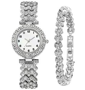 ADSBIAOYE Luxury Women Wrist Watches Crystal Inlay Bracelet Watch Fashion Casual Quartz Watch Female Watches (02 Silver)