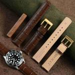 WOCCI 20mm Watch Band, Top Grain Leather, Embossed Alligator Grain, Quick Release, Golden Buckle (Brown)