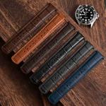 WOCCI 20mm Watch Band, Top Grain Leather, Embossed Alligator Grain, Quick Release, Golden Buckle (Brown)