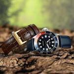 WOCCI 20mm Watch Band, Top Grain Leather, Embossed Alligator Grain, Quick Release, Golden Buckle (Brown)