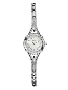 GUESS Silver-Tone Crystal Bracelet Watch, Adjustable Links