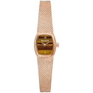 Bulova Goddess of Time Tiger's Eye Dial Rose Gold-Tone Mesh Bracelet Watch 17mm - 97L185