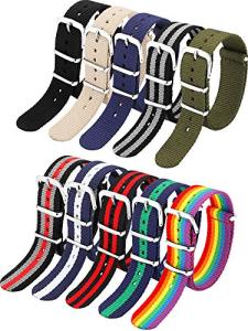 meekoo 10 Pieces Nylon Watch Strap Military Replacement Watch Band with Stainless Steel Buckle for Men and Women's Band Replacing, 18 mm(Classic Colors)