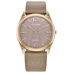 Citizen Unisex Eco-Drive Dress Classic Eco Watch, Beige Leather Strap, Pink Dial, 2 Hand (Model: AR3123-00X)