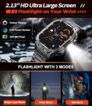 SUNKTA Military Smart Watch for Men,2.13''AMOLED/430mAh Battery Smart Watches with LED Flashlight for Android iOS (Bluetooth Call Answer/Calls) Fitness Tracker with Heart Rate/Sleep Tracking Black