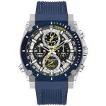 Bulova Men's Icon High Precision Quartz 8-Hand Chronograph Silver Stainless Steel Case with Blue Silicone Strap Watch, Black Dial (Model:98B413)