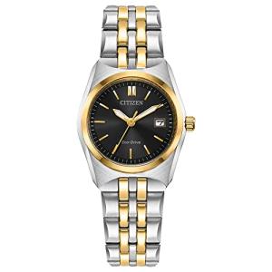 Citizen Women's Eco-Drive Corso Classic Watch in Two-Tone Stainless Steel, Black Dial (Model: EW2299-50E)