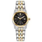 Citizen Women's Eco-Drive Corso Classic Watch in Two-Tone Stainless Steel, Black Dial (Model: EW2299-50E)