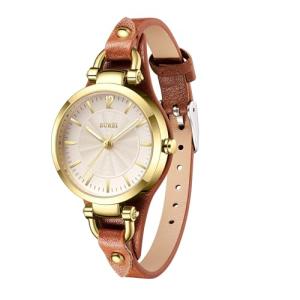 BUREI Women Watches Simple Leather Strap Watch Luxury Quartz Watches Small Thin Ladies Watch Bracelet Band Wristwatch Relogio Feminino (Golden Brown)