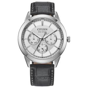 Citizen Men's Eco-Drive Dress Classic Rolan Watch, Gray Leather Strap, Silver-Tone Dial, 12/24 Hour Time, Analog Day/Date (Model: BU2110-01A)