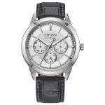 Citizen Men's Eco-Drive Dress Classic Rolan Watch, Gray Leather Strap, Silver-Tone Dial, 12/24 Hour Time, Analog Day/Date (Model: BU2110-01A)