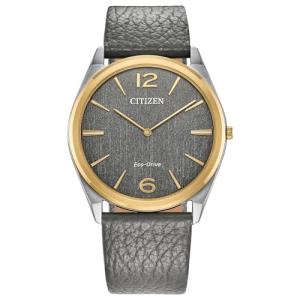Citizen Unisex Eco-Drive Dress Classic Eco Watch, Two-Tone Stainless Steel Bracelet, Gray Leather Strap, 2 Hand (Model: AR3124-07H)
