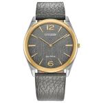 Citizen Unisex Eco-Drive Dress Classic Eco Watch, Two-Tone Stainless Steel Bracelet, Gray Leather Strap, 2 Hand (Model: AR3124-07H)