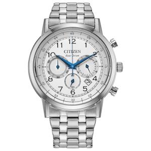 Citizen Men's Eco-Drive Dress Classic Watch, Silver-Tone Stainless Steel Bracelet, White Dial, Chronograph (Model: CA4630-53A)