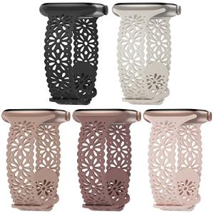 Steezrd 5 Pack Slim Lace Silicone Bands Compatible for Apple Watch Band 38mm 40mm 41mm 42mm 44mm 45mm 49mm, Thin Hollow-out Breathable Sport Strap for iWatch Ultra Series 8/7/SE/6/5/4/3/2/1 Women Men