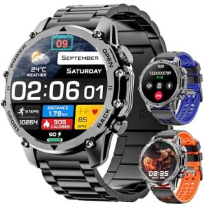Hwagol Smart Watches for Men(Two Style Kits) Military Watch for Men with Heart Rate/Sleep Monitor/Calls/Notifications/100+ Sport Modes,1.52''HD DIY Screen Waterproof Step Tracker Sports Watch