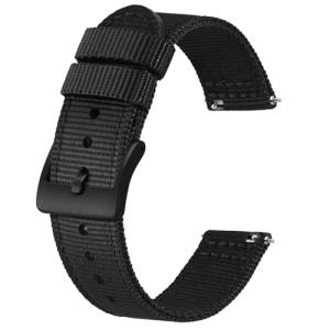 BISONSTRAP Men’s Nylon Watch Bands, Two-Piece Military Watch Straps, Quick Release, Brushed Buckle, 18mm, Black (Black Buckle)