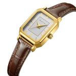 RioFoior Gold Watches for Women-Rectangular Case Minimalist Dial,Comfortable Leather Strap,Water Resistant（White-Brown）