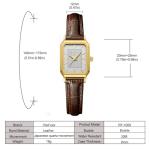 RioFoior Gold Watches for Women-Rectangular Case Minimalist Dial,Comfortable Leather Strap,Water Resistant（White-Brown）