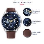 Tommy Hilfiger Men's Stainless Steel Quartz Watch with Leather Strap, Blue